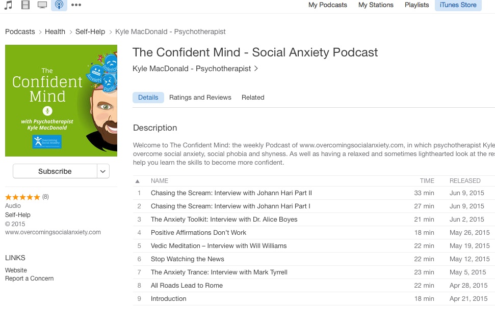 iTunes The Confident Mind Social Anxiety Podcast